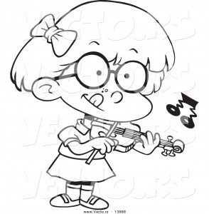 cartoon little girl and playing violin1